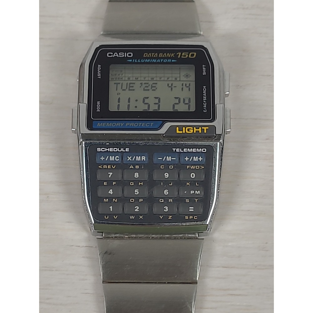 Casio Data Bank 150 Digital Calculator Watch Silver DBC-1500 Module 1477 Vintage
